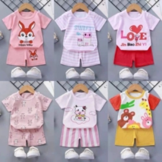 Breathable New Born Short Sleeve  Two Piece Cotton Outfit Matching Set