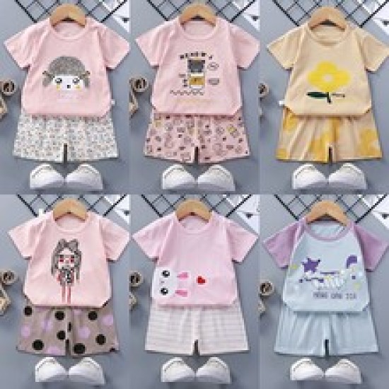 Breathable New Born Short Sleeve  Two Piece Cotton Outfit Matching Set