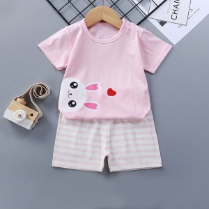 Breathable New Born Short Sleeve  Two Piece Cotton Outfit Matching Set