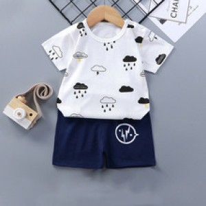 Breathable New Born Short Sleeve  Two Piece Cotton outfit Matching Set
