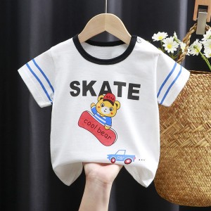 3-6 Months Infant Baby Boy T-Shirt - Newborn Baby Girls Cartoon Print Short Sleeves Round Neck T-Shirt For Kids - White