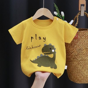3-6 Months Infant Baby Boy T-Shirt - Newborn Baby Girls Cartoon Print Short Sleeves Round Neck T-Shirt For Kids - Yellow