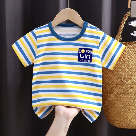 3-6 Months Infant Baby Boy T-Shirt - Newborn Baby Girls Cartoon Print Short Sleeves Round Neck T-Shirt For Kids - Multicolor