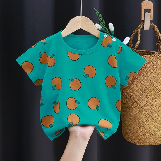 3-6 Months Infant Baby Boy T-Shirt - Newborn Baby Girls Cartoon Print Short Sleeves Round Neck T-Shirt For Kids - Multicolor