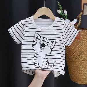 3-6 Months Infant Baby Boy T-Shirt - Newborn Baby Girls Cartoon Print Short Sleeves Round Neck T-Shirt For Kids - Black And White