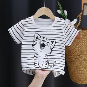 3-6 Months Infant Baby Boy T-Shirt - Newborn Baby Girls Cartoon Print Short Sleeves Round Neck T-Shirt For Kids - Black And White