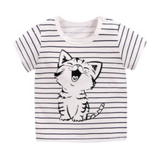 3-6 Months Infant Baby Boy T-Shirt - Newborn Baby Girls Cartoon Print Short Sleeves Round Neck T-Shirt For Kids - Black And White