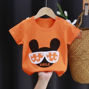 3-6 Months Infant Baby Boy T-Shirt - Newborn Baby Girls Cartoon Print Short Sleeves Round Neck T-Shirt For Kids - Orange