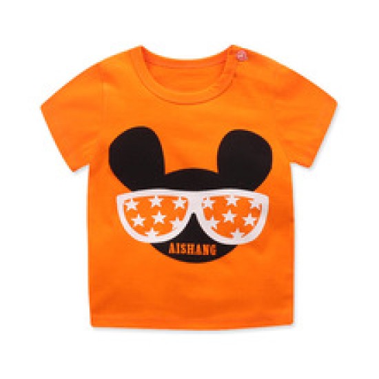 3-6 Months Infant Baby Boy T-Shirt - Newborn Baby Girls Cartoon Print Short Sleeves Round Neck T-Shirt For Kids - Orange
