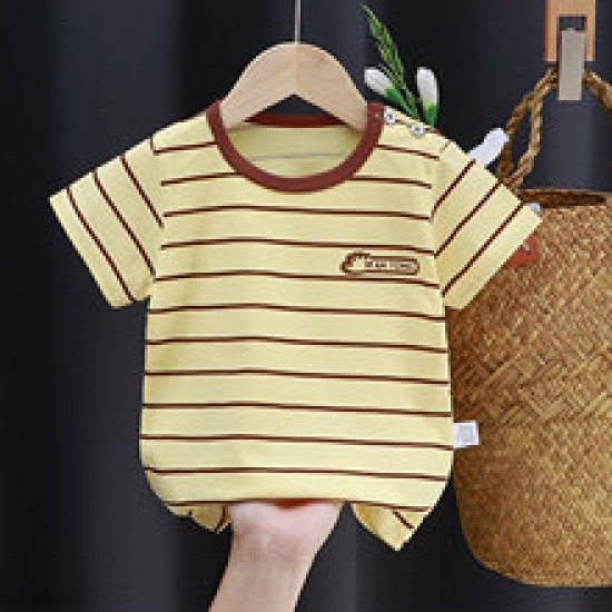 3-6 Months Infant Baby Boy T-Shirt - Newborn Baby Girls Short Sleeves Round Neck T-Shirt For Kids - Light Yellow 3-6 Months Infant Baby Boy T-Shirt - Newborn Baby Girls Short Sleeves Round Neck T-Shirt For Kids - Light Yellow