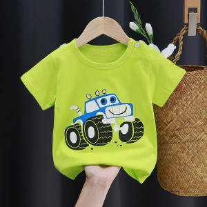 3-6 Months Infant Baby Boy T-Shirt - Newborn Baby Girls Cartoon Print Short Sleeves Round Neck T-Shirt For Kids - Green