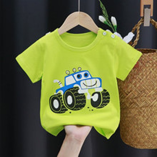3-6 Months Infant Baby Boy T-Shirt - Newborn Baby Girls Cartoon Print Short Sleeves Round Neck T-Shirt For Kids - Green 3-6 Months Infant Baby Boy T-Shirt - Newborn Baby Girls Cartoon Print Short Sleeves Round Neck T-Shirt For Kids - Green