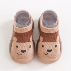 Newborn Infant Cartoon Design Socks Shoes For Kids Baby Girls - Breathable New Stylish Fashion For Boys Children - Soft Cotton Shoes - Brown