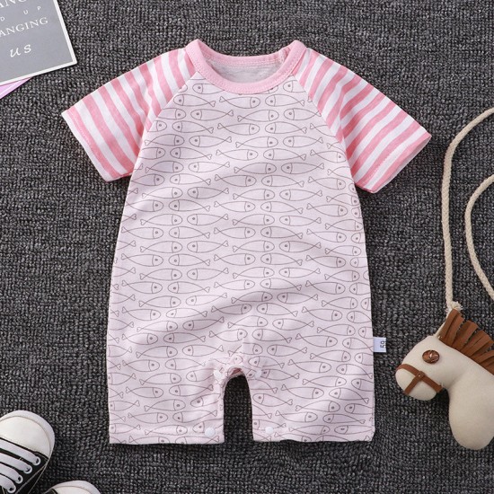 Pure Cotton Short-Sleeved Newborn Baby Jumpsuit - blue