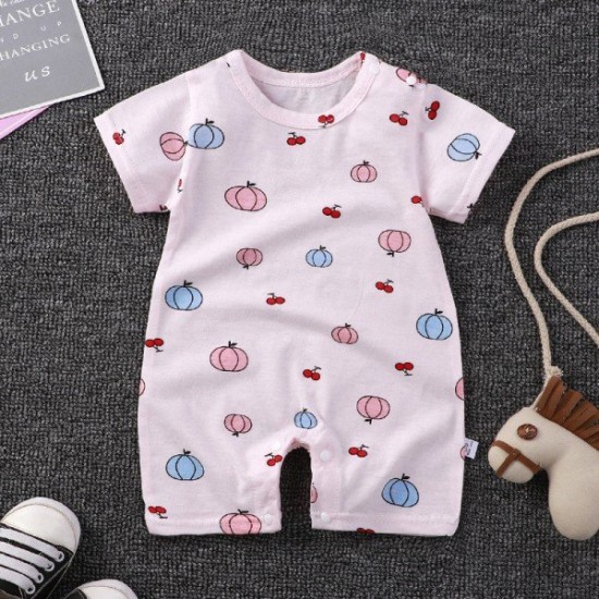 Pure Cotton Short-Sleeved Newborn Baby Jumpsuit - pink