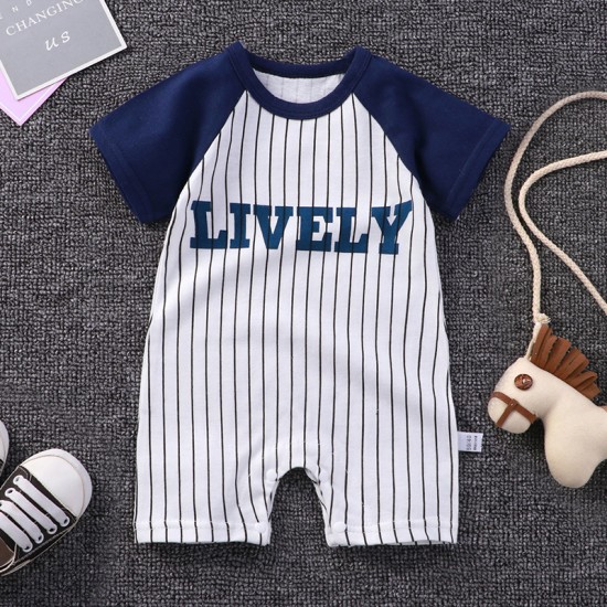 Newborn Pajamas Pure Cotton Short-Sleeved Baby Jumpsuit - blue