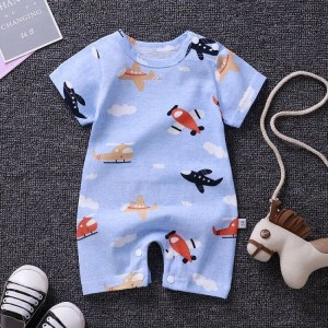 Pure Cotton Short-Sleeved Newborn Baby Jumpsuit - blue