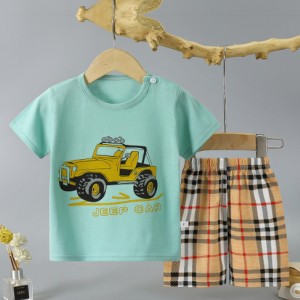 Cartoon Print Newborn Cotton Short Sleeve T-Shirt And Shorts Set