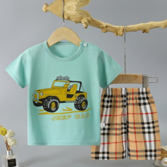 Cartoon Print Newborn Cotton Short Sleeve T-Shirt And Shorts Set Cartoon Print Newborn Cotton Short Sleeve T-Shirt And Shorts Set