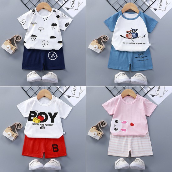 childrens short-sleeved t-shirt set summer New Born baby boys and girls T-shirt Matching Set