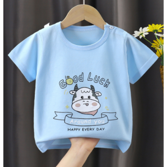 New Born Loose Printed Short Sleeves Boys And Girls O-neck T-shirt Casual kids Clothes Blue New Born Loose Printed Short Sleeves Boys And Girls O-neck T-shirt Casual kids Clothes Blue
