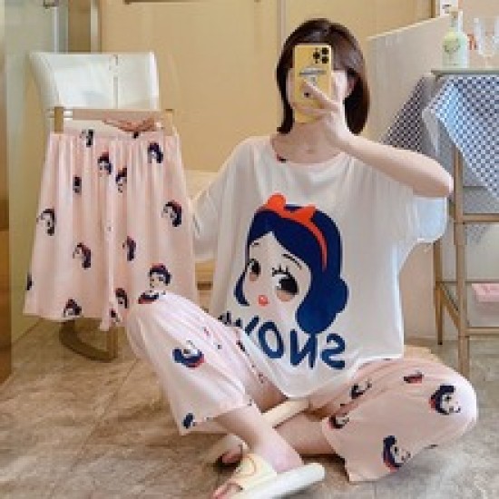 3 Pcs Nightwear Pajama Shorts Sets For Women Sleepwear - pink