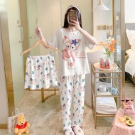 3 Pcs Nightwear Pajama Shorts Sets For Women Sleepwear - pink
