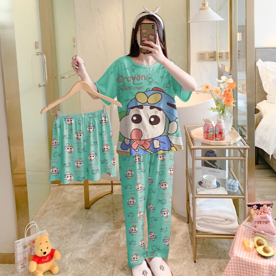 3 Pcs Nightwear Pajama Shorts Sets For Women Sleepwear - pink 3 Pcs Nightwear Pajama Shorts Sets For Women Sleepwear - pink