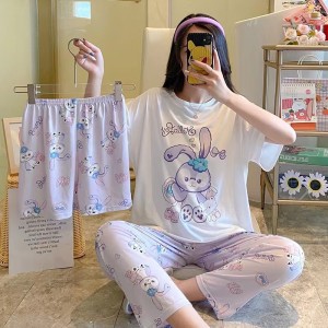 3 Pcs Nightwear Pajama Shorts Sets For Women Sleepwear - purple