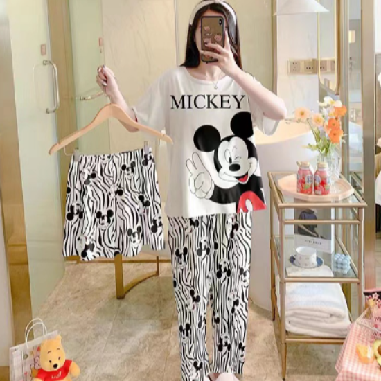 3 Pcs Cute Mickey Nightwear Pajama Shorts Sets For Women Sleepwear 3 Pcs Cute Mickey Nightwear Pajama Shorts Sets For Women Sleepwear