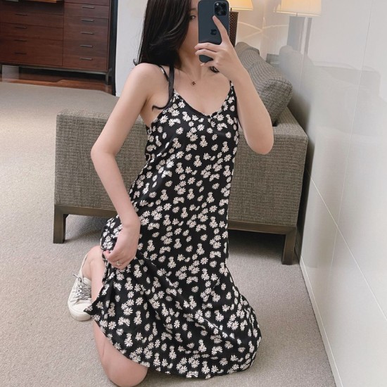 Women Floral Dress - Sling Short Backless Dress  Korean Fashion Casual Dress For Party Events Outdoor Beach - Black