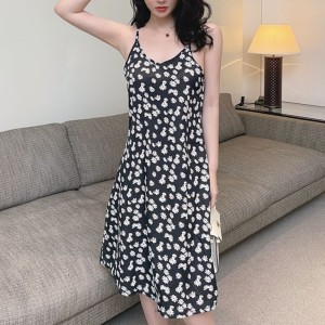 Women Floral Dress - Sling Short Backless Dress  Korean Fashion Casual Dress For Party Events Outdoor Beach - Black