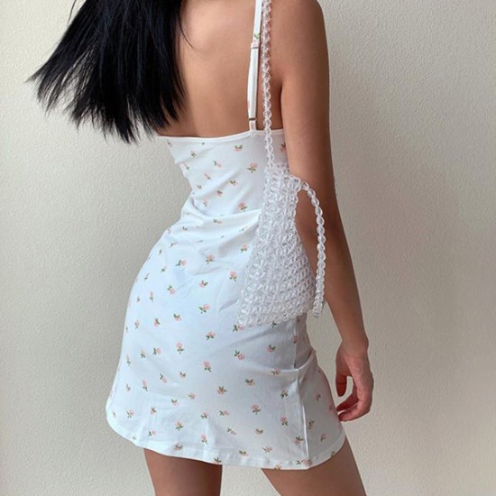 Floral Slim Dress - Printed V-Neck Cross Slim Sleeveless Cute Backless Patry Black Mini Women Dresses - Dark Blue Floral Slim Dress - Printed V-Neck Cross Slim Sleeveless Cute Backless Patry Black Mini Women Dresses - Dark Blue