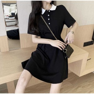Women Skirt Dress - Korean Style Women's Clothing Solid Color Soft Fabric Skirt Dress - Black