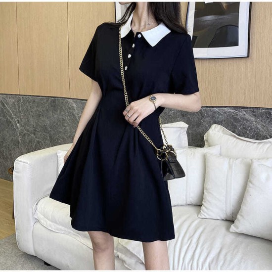 Women Skirt Dress - Korean Style Women's Clothing Solid Color Soft Fabric Skirt Dress - Black