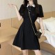 Women Skirt Dress - Korean Style Women's Clothing Solid Color Soft Fabric Skirt Dress - Black