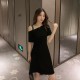 Women's Short Dress - Solid Color Soft Fabric Mini Clothing Dresses For Event Party Korean Style Dress - Green Women's Short Dress - Solid Color Soft Fabric Mini Clothing Dresses For Event Party Korean Style Dress - Green
