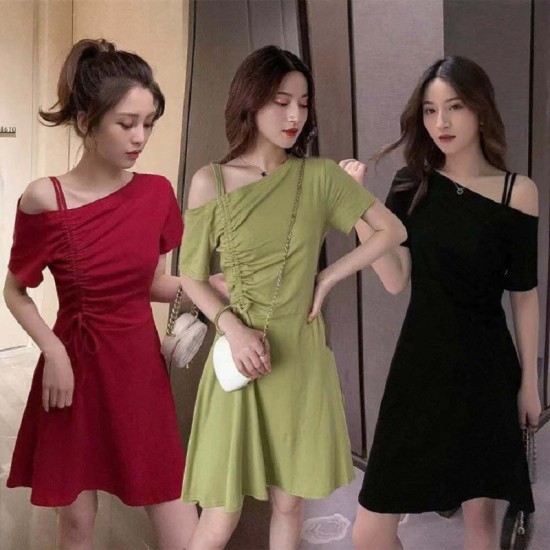 Women's Short Dress - Solid Color Soft Fabric Mini Clothing Dresses For Event Party Korean Style Dress - Green Women's Short Dress - Solid Color Soft Fabric Mini Clothing Dresses For Event Party Korean Style Dress - Green