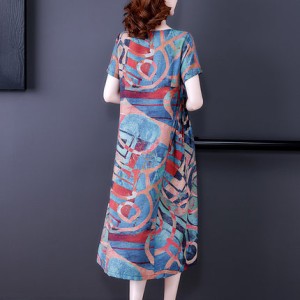 Korean Fashion Midi Women Dress - Oversized Dress Short Sleeve Pullover Chic Loose Female Big Size O-Neck Long Casual Dress - Multicolor