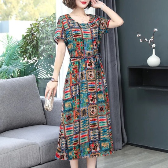 Women Casual Dress - Printed  Dress Casual Vintage Elegant Floral Dresses For Woman - Multicolor