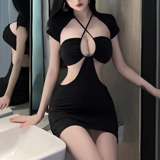 Women's Stylish Dress - Mini Dress Casual A-Line Dress for Girls Temptation Hollow Out Neck Backless Short Sleeve Dress For Womens - Black Women's Stylish Dress - Mini Dress Casual A-Line Dress for Girls Temptation Hollow Out Neck Backless Short Sleeve Dress For Womens - Black