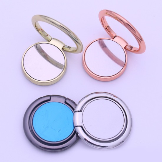 1PC Magnetic Ring Mobile Phone Holder - Solid Color Ring Bracket Alloy Phone Fastened Ring 360 Rotating Desktop Stand - Black