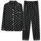  2Pcs Polka Printed Pajama Set - Solid Color Round Collar Neck Long Sleeves With Trouser Sleepwear For Women Nightwear - Black