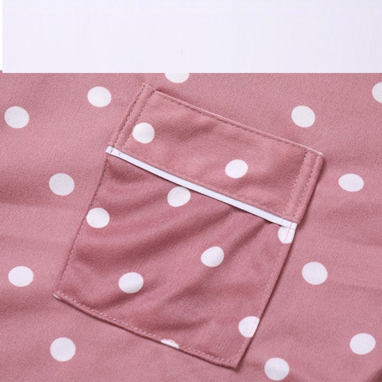 2Pcs Polka Printed Pajama Set - Solid Color Round Collar Neck Long Sleeves With Trouser Sleepwear For Women Nightwear - White Black