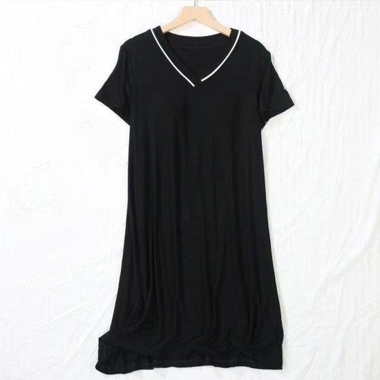 3Pcs Solid Color Pajama Set - V Neck Half Sleeves Short Trouser Shirt With Long Shirt Sleepwear For Women Nightwear - Black 3Pcs Solid Color Pajama Set - V Neck Half Sleeves Short Trouser Shirt With Long Shirt Sleepwear For Women Nightwear - Black