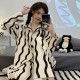 2Pcs Traditional Pajama Set - Solid Color Round Collar Neck Full Sleeves With Trouser Sleepwear For Women Nightwear - White Black