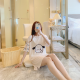 Cartoon Print 3Pcs Couple Pajama Set - Half Sleeves Short Trouser Round Neck Solid White Color Sleepwear for Men And Women Nightwear Cartoon Print 3Pcs Couple Pajama Set - Half Sleeves Short Trouser Round Neck Solid White Color Sleepwear for Men And Women Nightwear