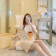 3Pcs Couple Pajama Set Cartoon Print- Round Neck Solid Skin Color Half Sleeves Short Trouser Sleepwear for Men And Women Nightwear