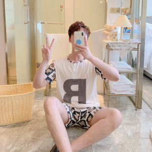 3Pcs R Printed Couple Pajama Set - Cartoon Print Solid Color Round Neck Half Sleeves Shirt Trouser Sleepwear for Men And Women Nightwear - White Black 3Pcs R Printed Couple Pajama Set - Cartoon Print Solid Color Round Neck Half Sleeves Shirt Trouser Sleepwear for Men And Women Nightwear - White Black