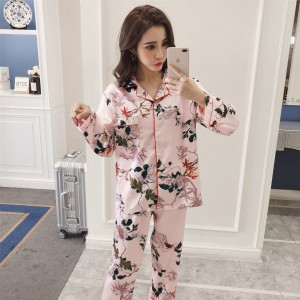 Floral Printed 2Pcs Pajama Set - Solid Light Pink Color Round Coller Neck Long Sleeves Printed Trouser Sleepwear for Women Nightwear Floral Printed 2Pcs Pajama Set - Solid Light Pink Color Round Coller Neck Long Sleeves Printed Trouser Sleepwear for Women Nightwear